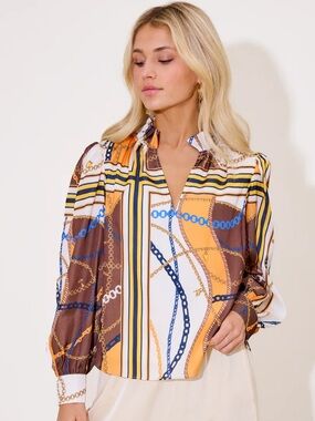 Alden Adair Phoebe Blouse in Equestrian Size XS